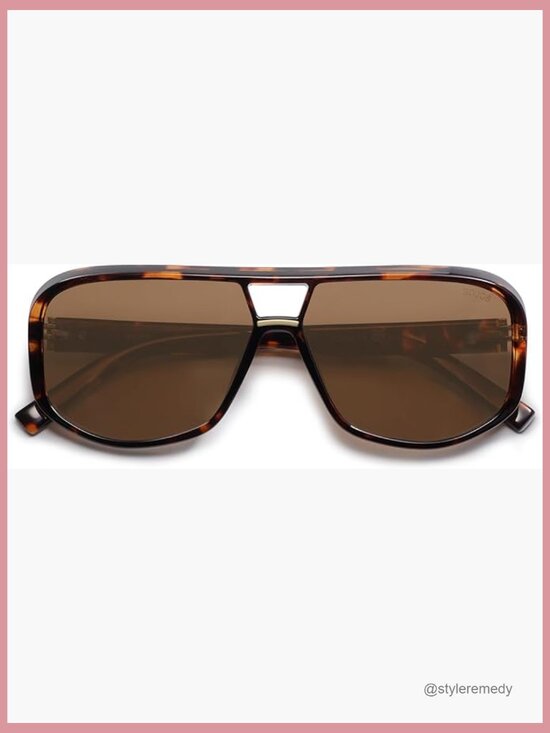 Oversized Aviator Sunglasses Polarized UV400 Plastic Tortoise main image 7
